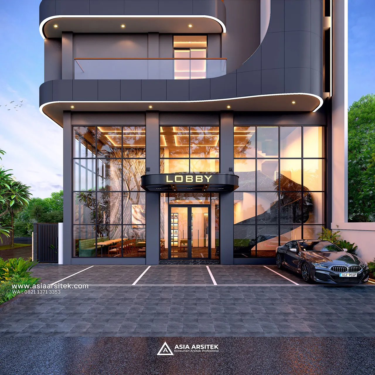 Desain Area Parkir Depan Kost Modern 6 Lantai Pak CHND di Palmerah Jakarta Barat