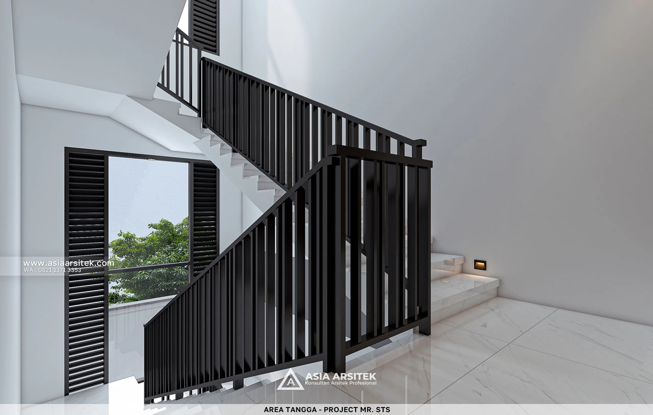 Desain Area Tangga Kost Modern Kontemporer 3 Lantai Mr. STS di Timor Leste