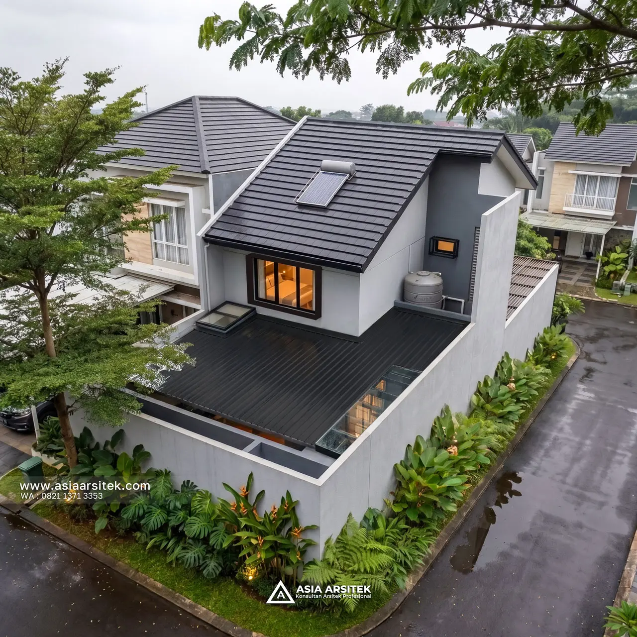 Desain Atas Belakang Rumah Modern Minimalis 2 Lantai Ibu KM di Kemayoran Jakarta Pusat