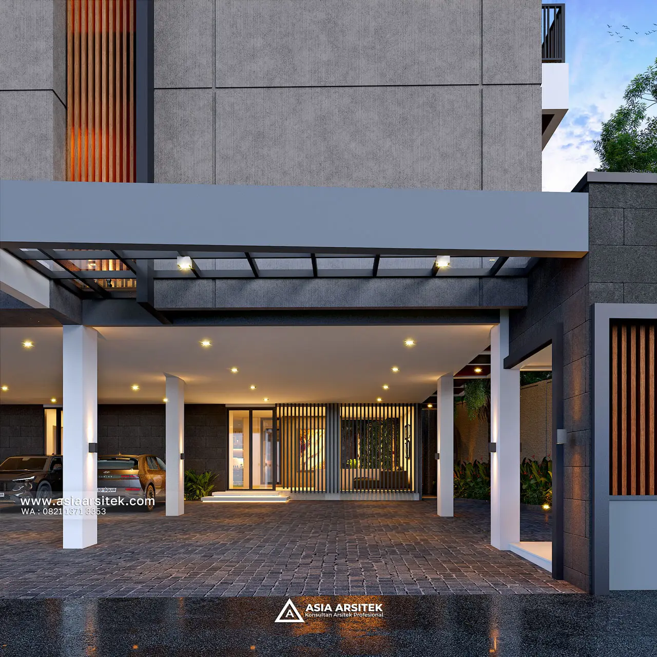 Desain Carport Kost Kostel Modern Tropical 4 Lantai Pak KYZ di Bali
