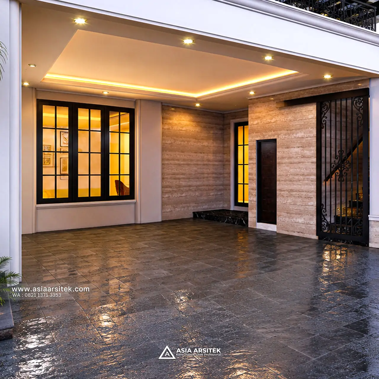 Desain Carport Rumah Tropis 3 Lantai Bapak MCH di Cipondoh Kota Tangerang