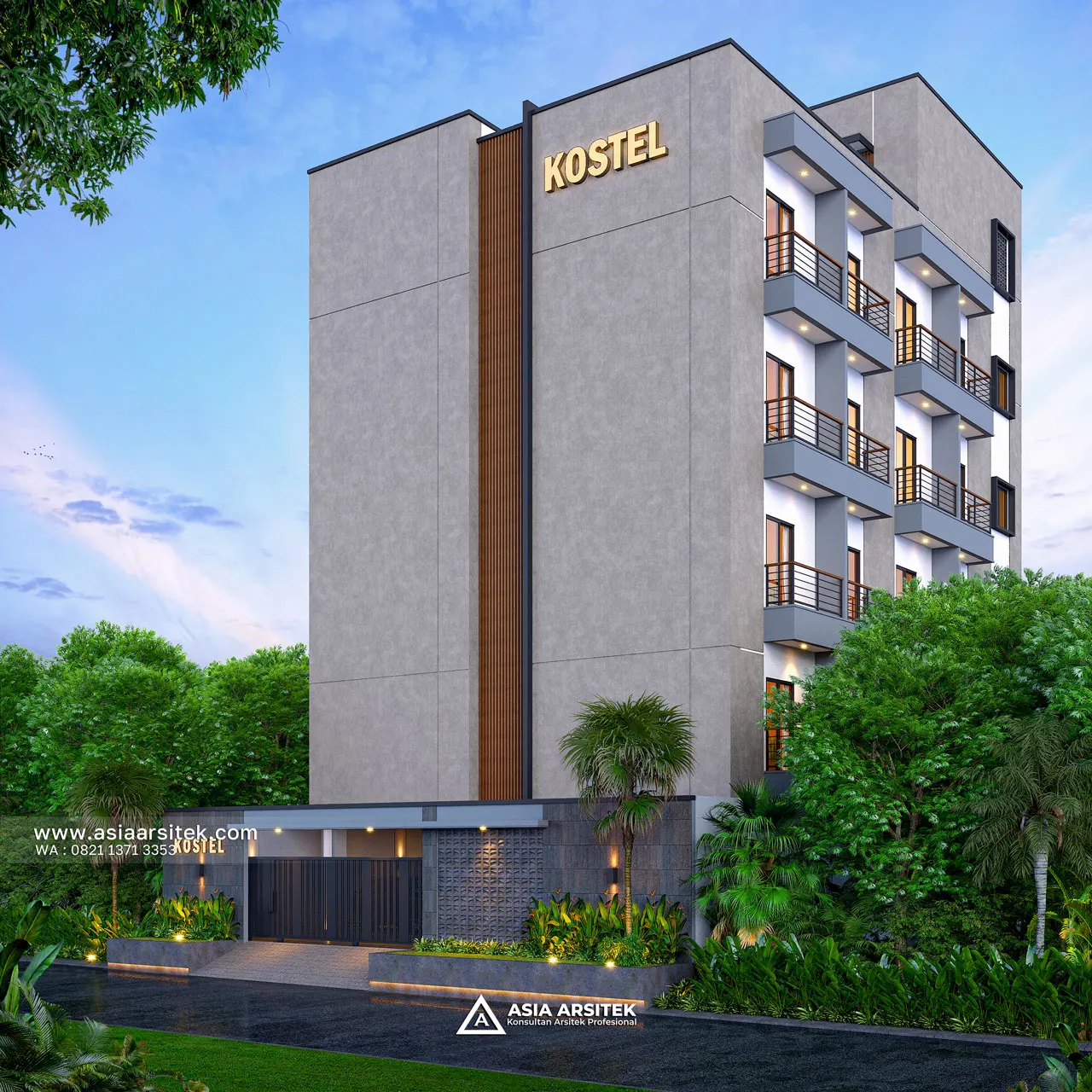 Desain Depan Kost Modern 5 Lantai Ibu HJ. NRT di Cilandak Barat Jakarta Selatan