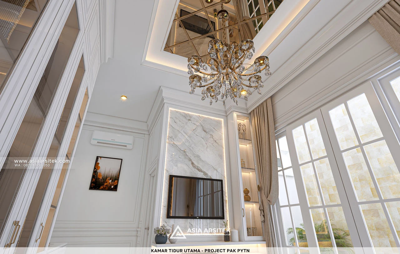 Desain Drop Ceiling Kamar Tidur Utama Rumah Klasik 2 Lantai Pak PYTN di Jatiasih Bekasi