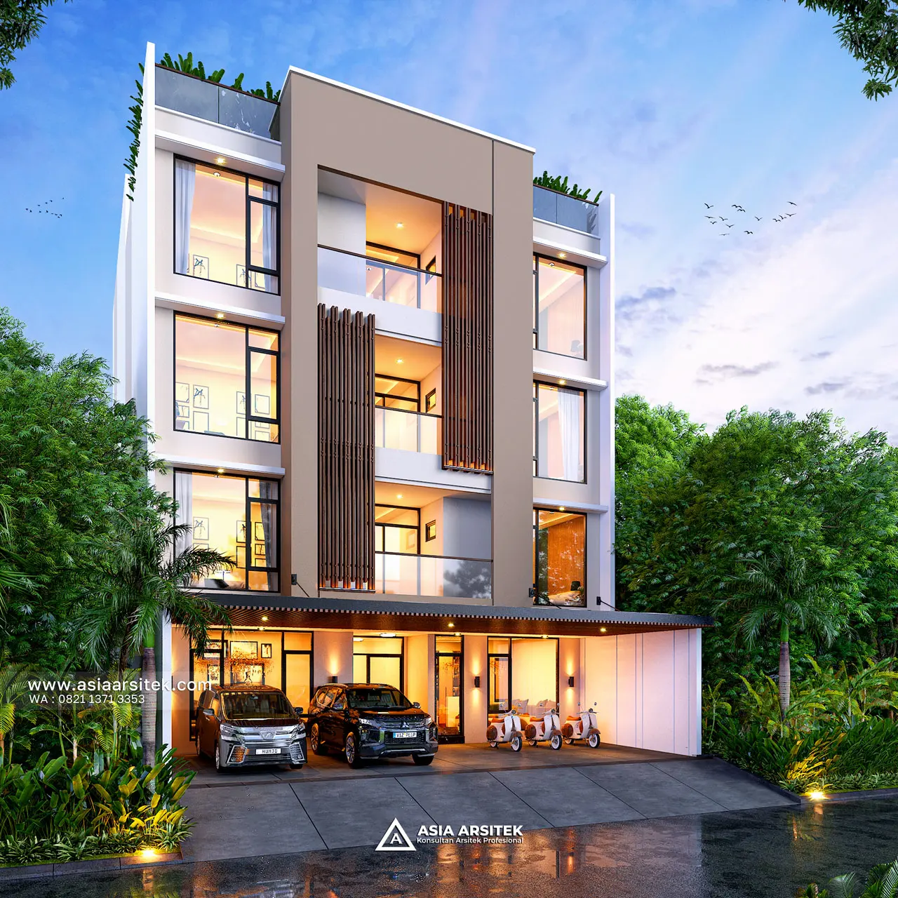 Desain Fasad Depan Kost Modern 5 Lantai Pak SHTN di Grogol Petamburan Jakarta Barat