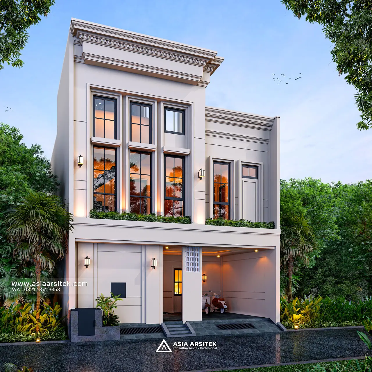 Desain Fasad Depan Kost Modern Klasik 2 Lantai Pak ARF di Bekasi Jawa Barat