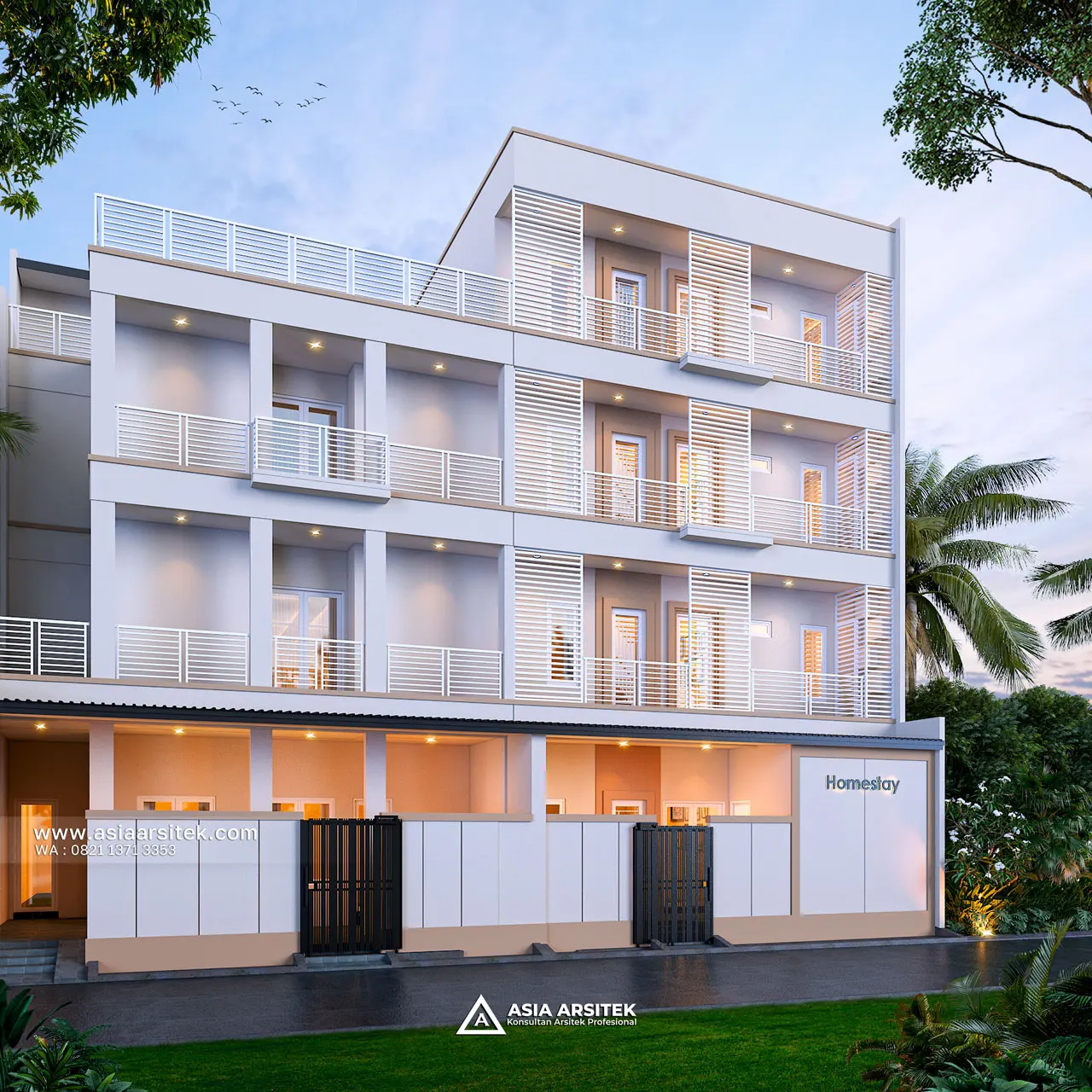 Desain Fasad Depan Kost Modern Minimalis 4 Lantai Pak SDT di Tanah Abang Jakarta Pusat