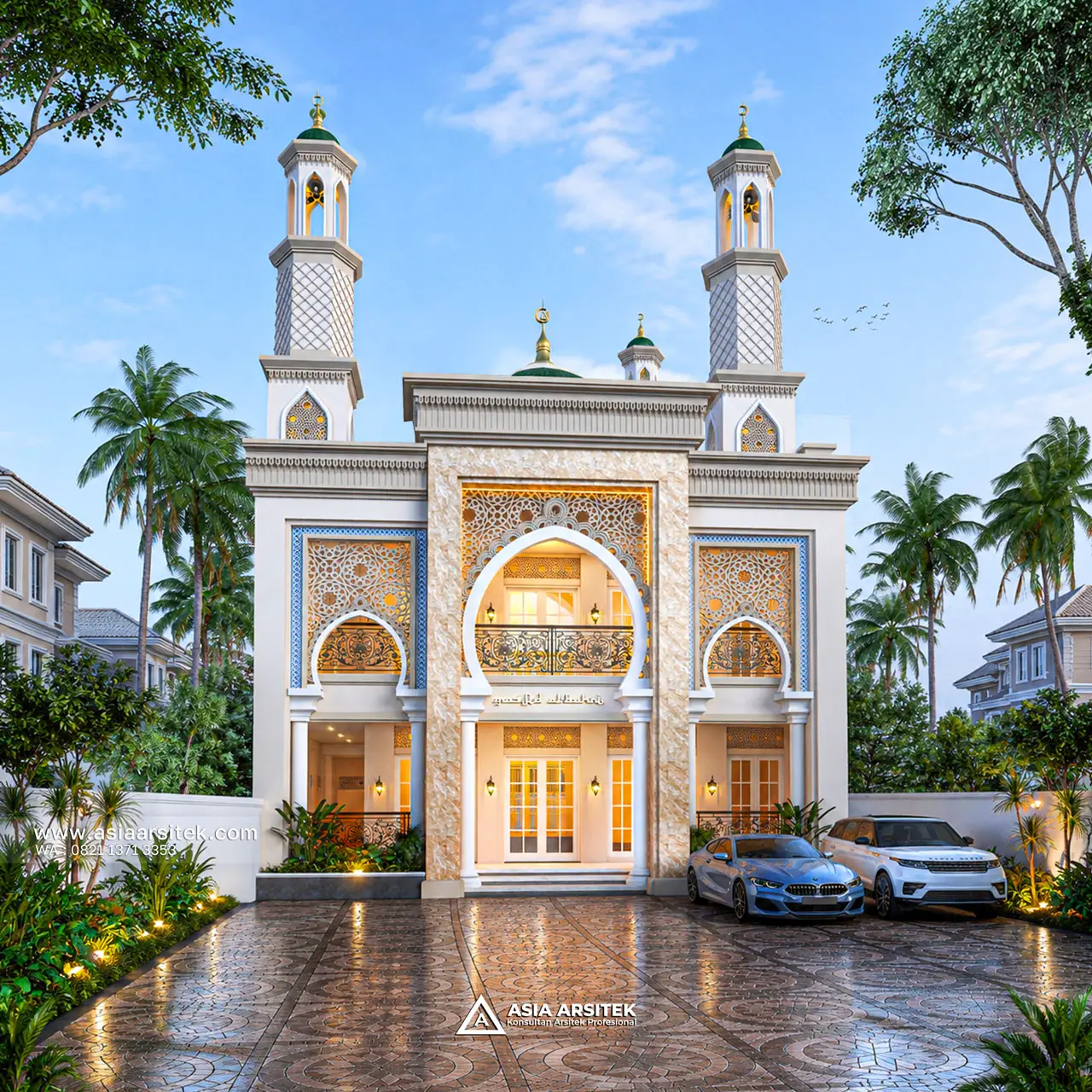 Desain Fasad Depan Masjid Al Bahri Style Modern 2 Lantai Bapak HDYT di Batujajar Bandung Jawa Barat