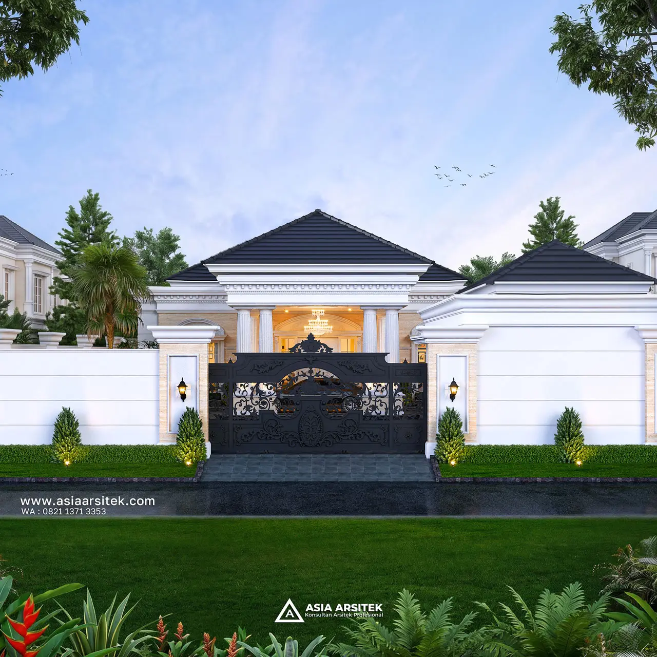 Desain Fasad Depan Pagar Rumah Klasik 1 Lantai Pak PTYD di Sulawesi Selatan