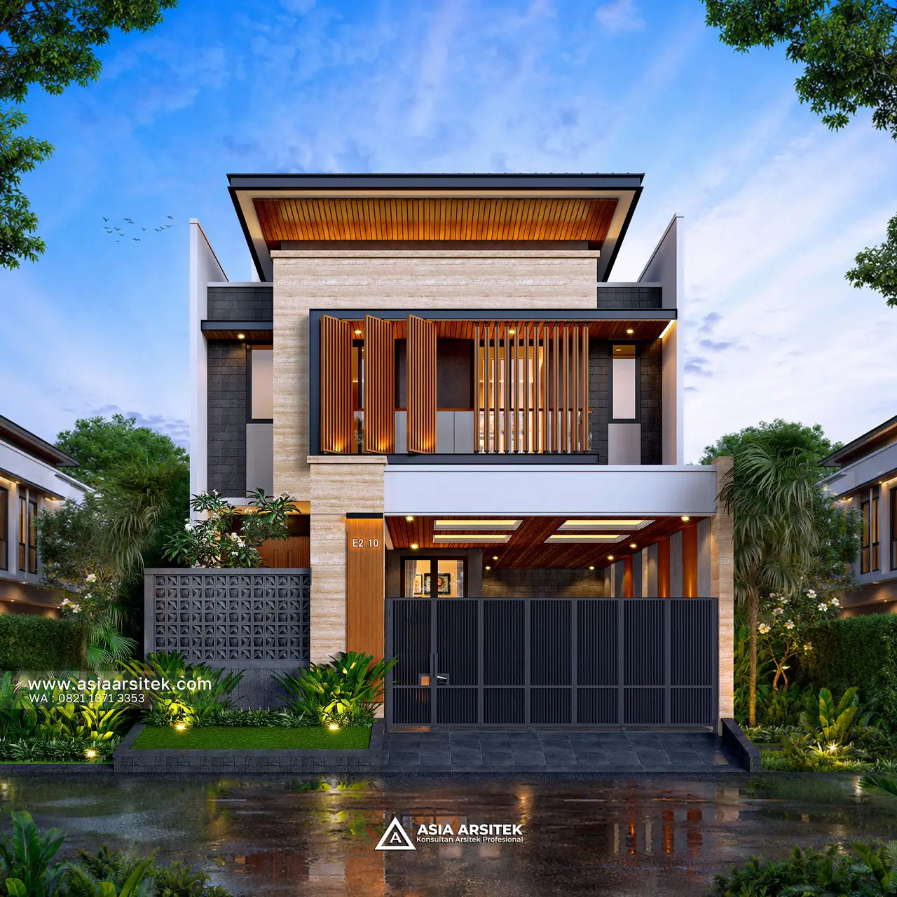 Desain Fasad Depan Pagar Rumah Modern 2 Lantai Bapak WLY di Kelapa Gading Jakarta Utara