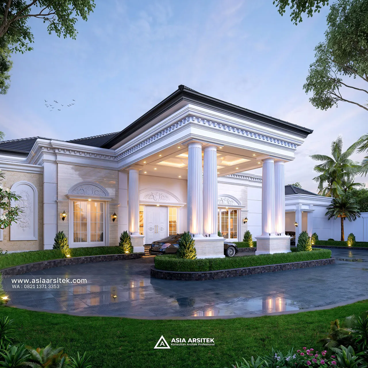 Desain Fasad Depan Rumah Klasik 1 Lantai Ibu BLA di Tanjung Pandan Belitung