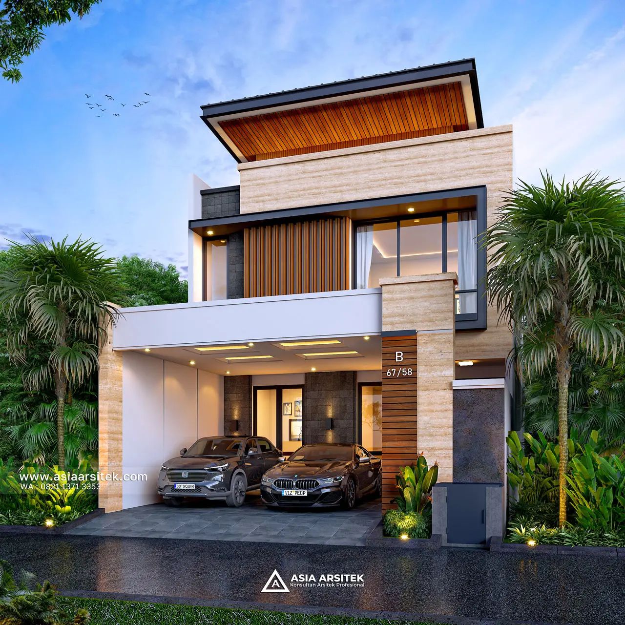 Desain Fasad Depan Rumah Modern 2 Lantai Bapak BY di Pinang Tangerang