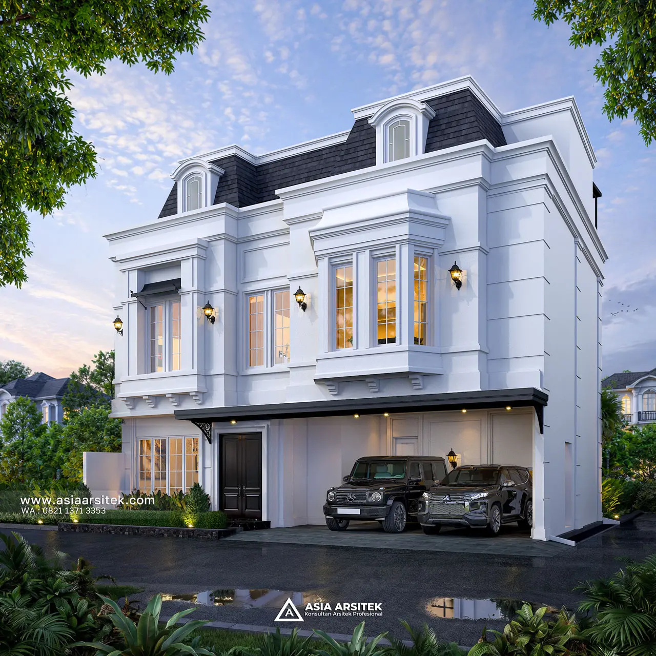 Desain Fasad Rumah Tropis 3 Lantai Bapak FRS di Cilandak Timur Jakarta Selatan