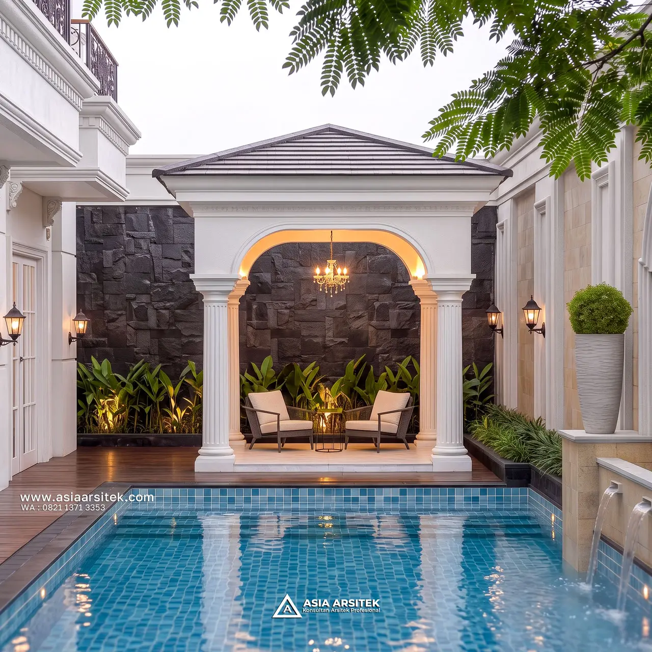 Desain Gazebo Kolam Renang Rumah Klasik Mewah 5 Lantai Bapak ED di Pondok Indah Jakarta Selatan