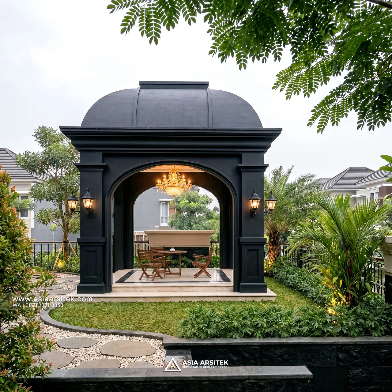Desain Gazebo Rumah Klasik Modern 2 Lantai Bapak RR di BSD City Tangerang Selatan