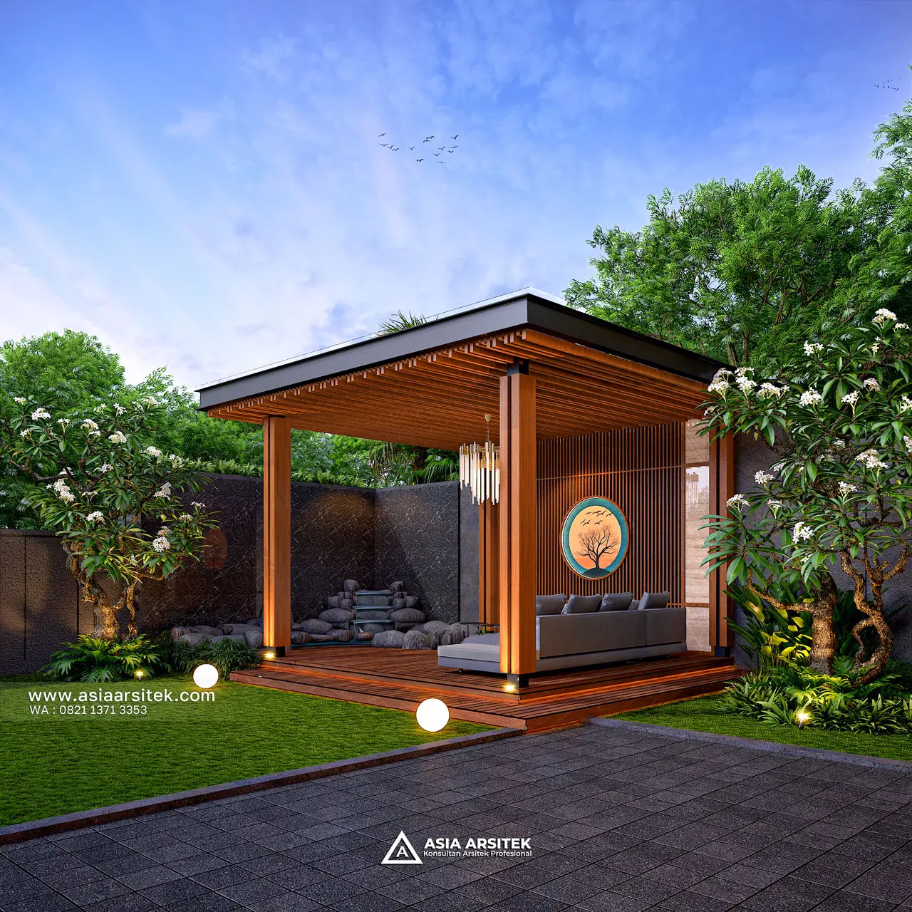 Desain Gazebo Rumah Tropis 2 Lantai Ibu IKRM di Cicurug Sukabumi