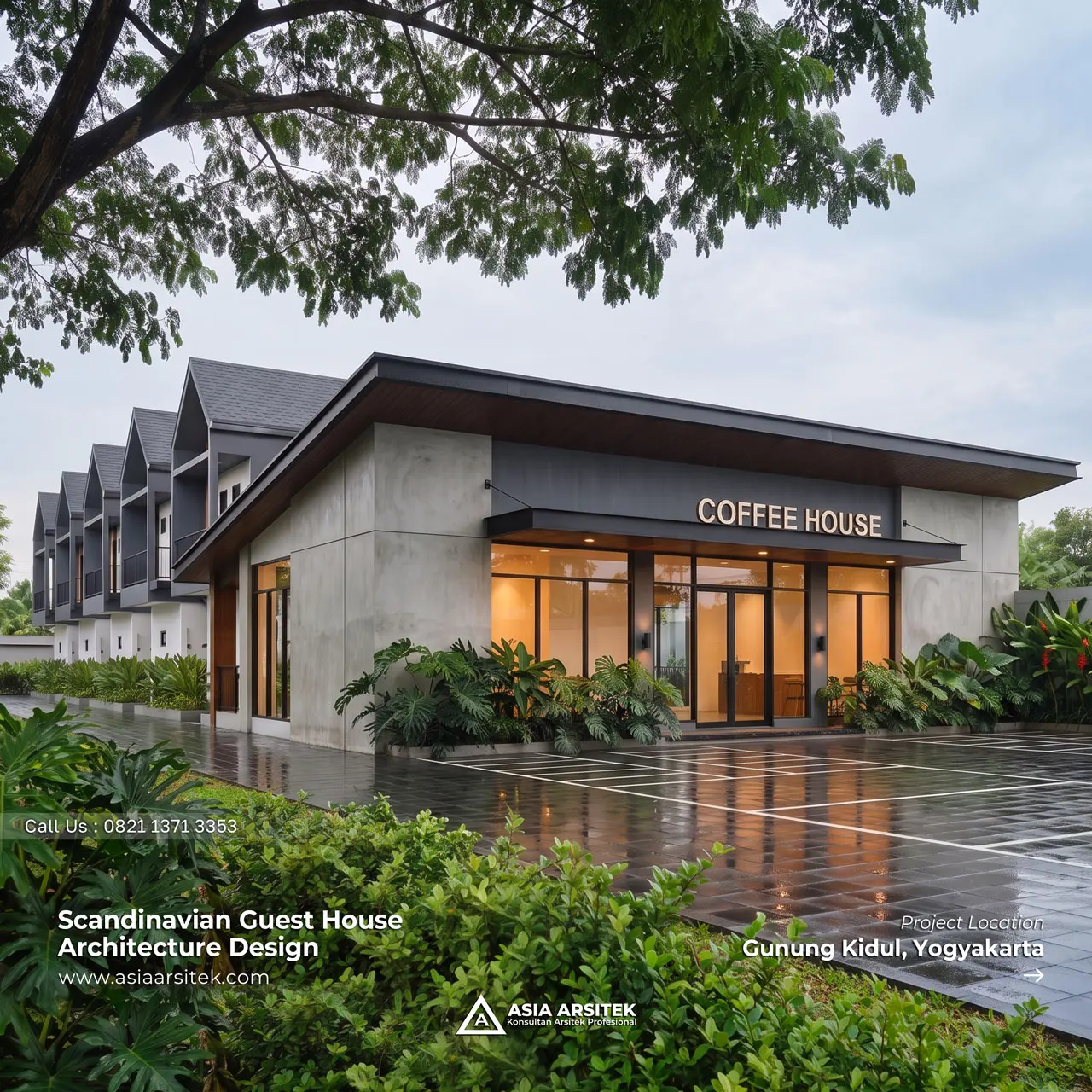Desain Guest House dan Kafe Scandinavia 2 Lantai Pak BNY di Yogyakarta