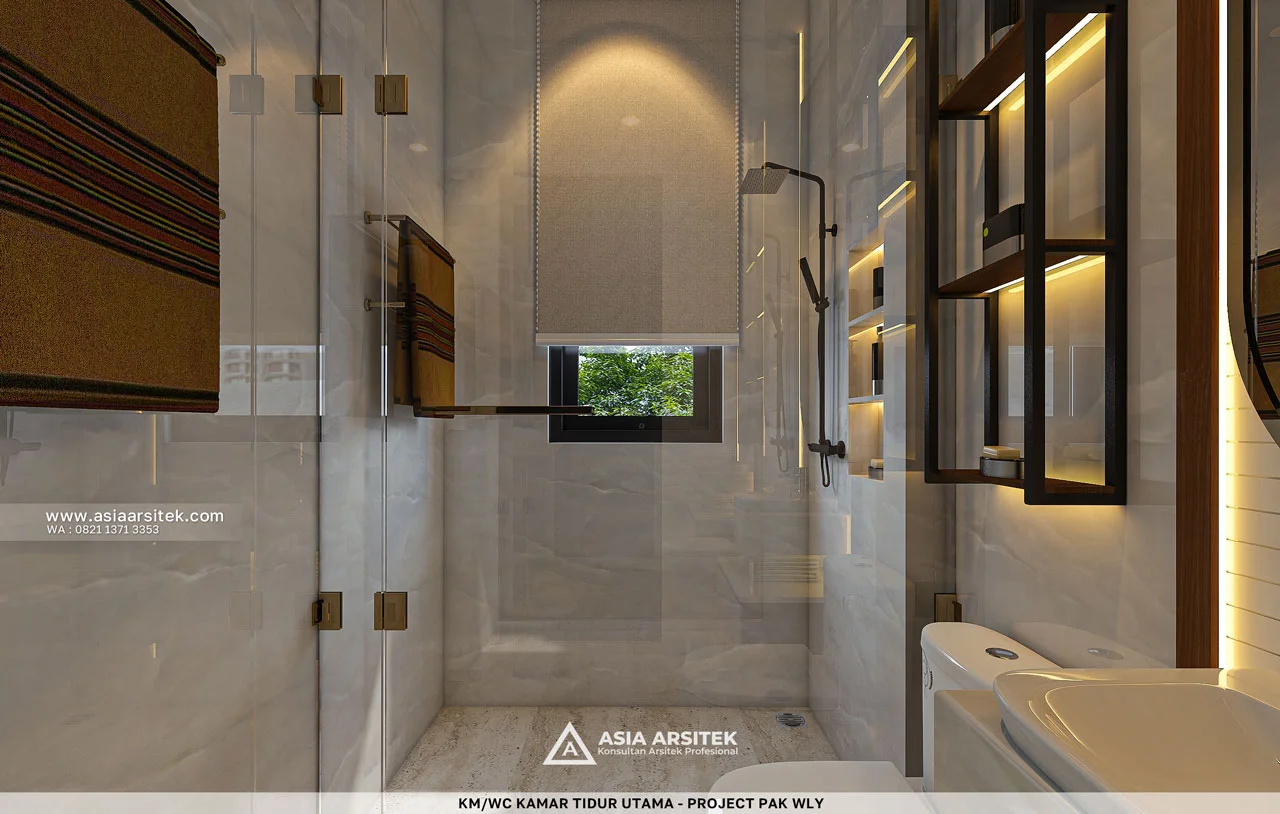 Desain Kamar Mandi Kamar Tidur Utama Rumah Modern 2 Lantai Bapak WLY di Kelapa Gading Jakarta Utara