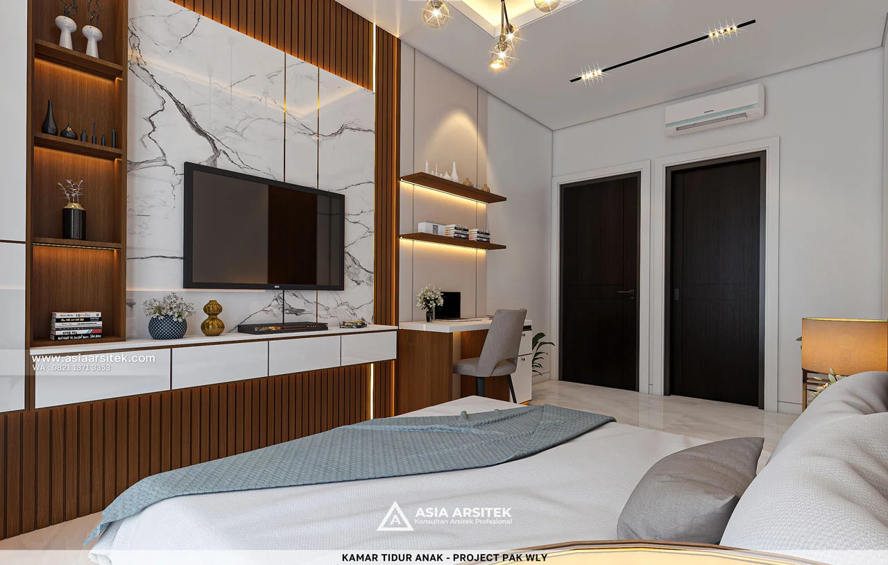 Desain Kamar Tidur Anak Elegan Rumah Modern 2 Lantai Bapak WLY di Kelapa Gading Jakarta Utara