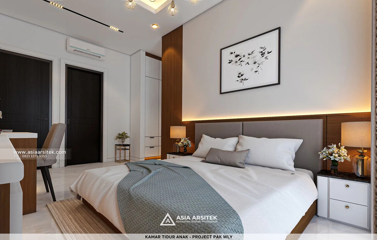 Desain Kamar Tidur Anak Mewah Rumah Modern 2 Lantai Bapak WLY di Kelapa Gading Jakarta Utara