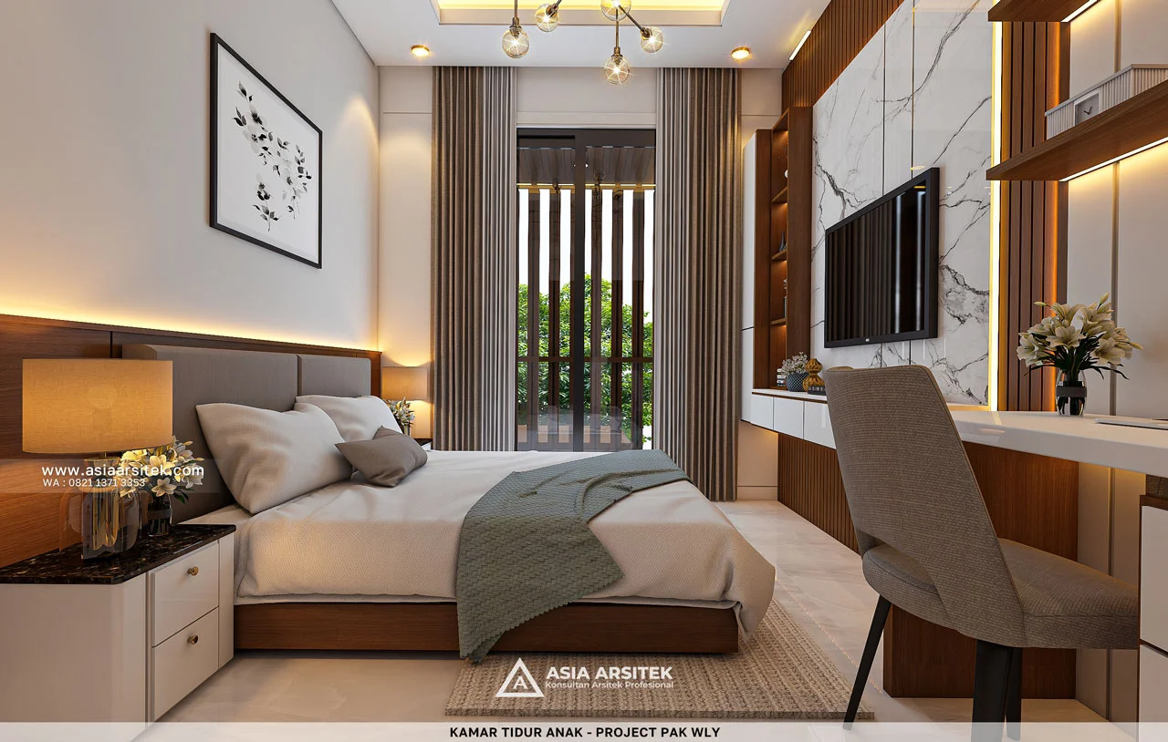 Desain Kamar Tidur Anak Rumah Modern 2 Lantai Bapak WLY di Kelapa Gading Jakarta Utara