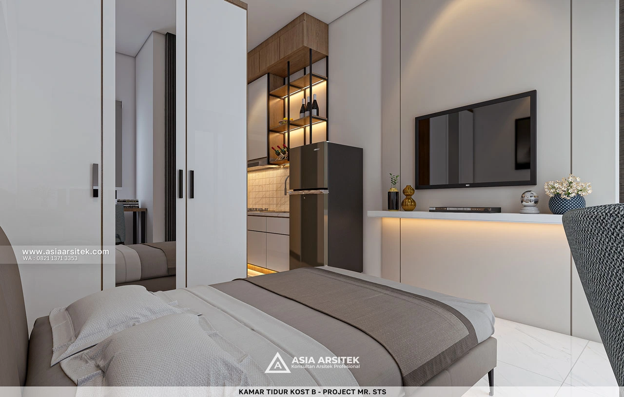 Desain Kamar Tidur Type B dan Pantry Kost Modern Kontemporer 3 Lantai Mr. STS di Timor Leste
