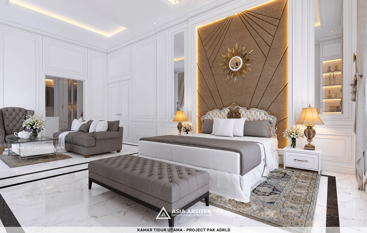 Desain Kamar Tidur Utama Dengan Area Duduk Rumah Klasik 1 Lantai Bapak ADRLD di Provinsi Jambi