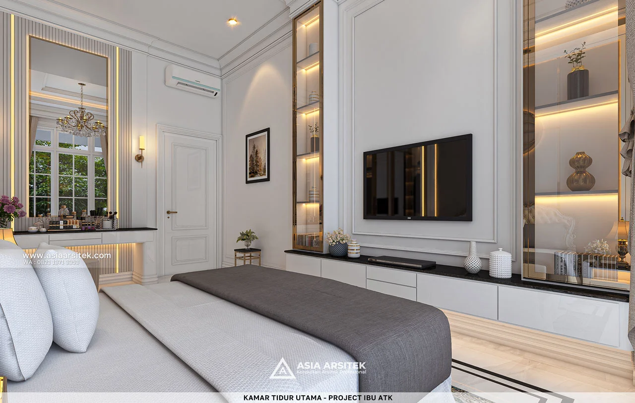Desain Kamar Tidur Utama Elegan Rumah Klasik 1 Lantai Ibu ATK di Sawangan Depok