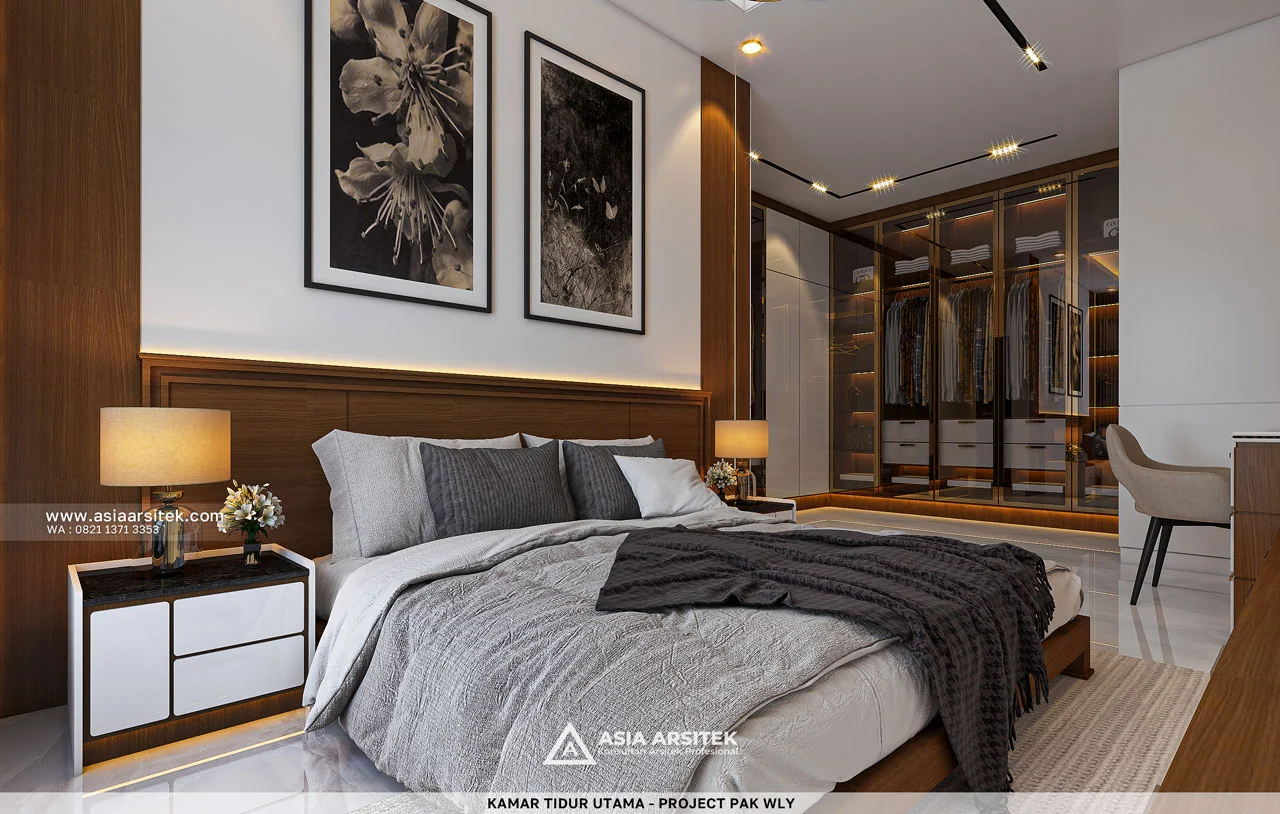 Desain Kamar Tidur Utama Mewah Rumah Modern 2 Lantai Bapak WLY di Kelapa Gading Jakarta Utara