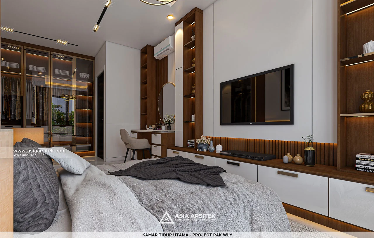Desain Kamar Tidur Utama Nyaman Rumah Modern 2 Lantai Bapak WLY di Kelapa Gading Jakarta Utara