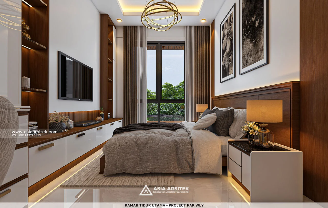 Desain Kamar Tidur Utama Rumah Modern 2 Lantai Bapak WLY di Kelapa Gading Jakarta Utara