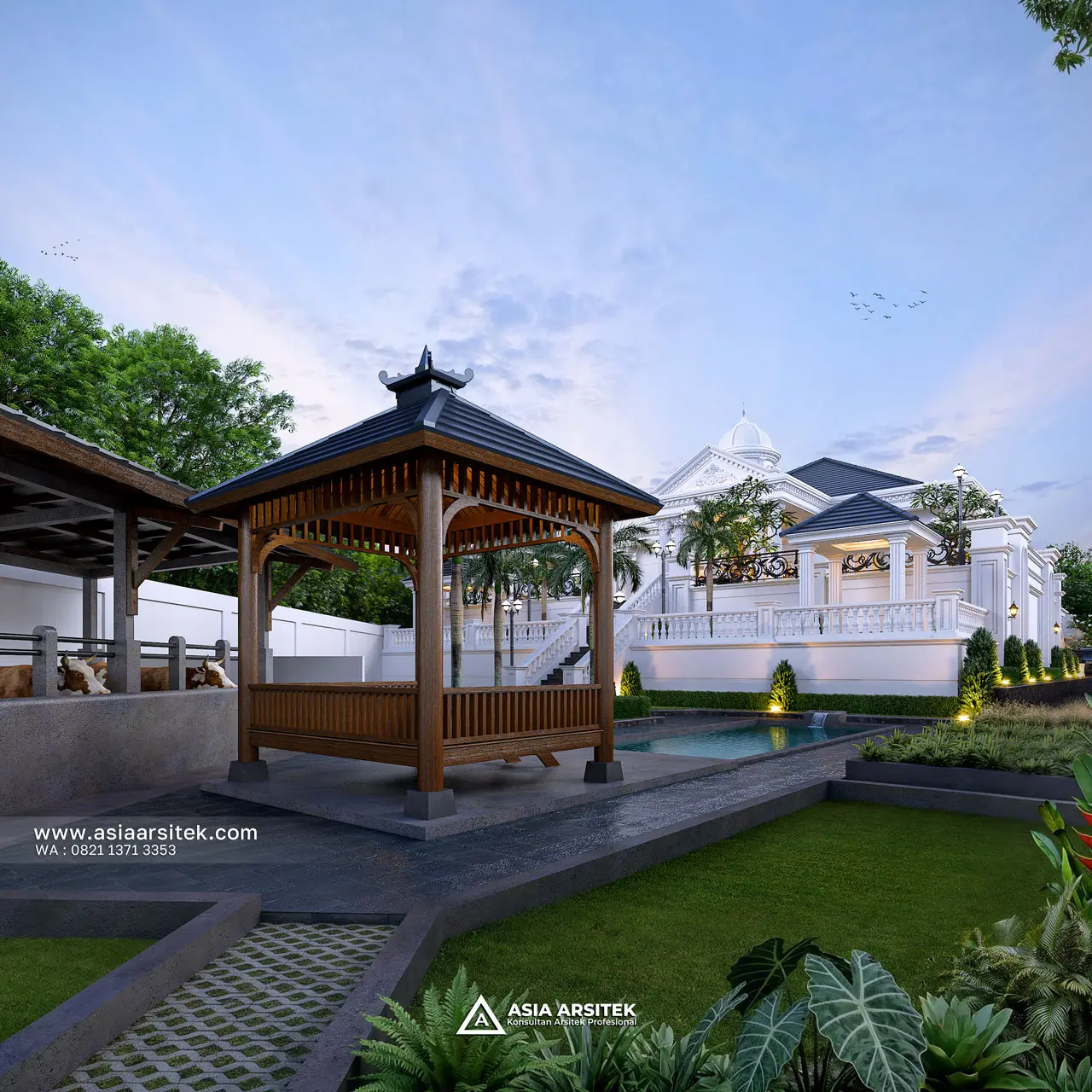 Desain Kebun Rumah Klasik 1 Lantai Pak SYR di Babakan Madang Bogor