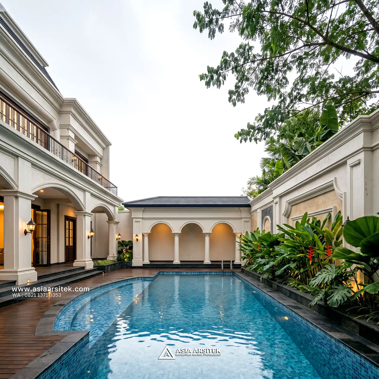 Desain Kolam Renang Mewah Rumah Klasik Modern 2 Lantai Bapak RR di BSD City Tangerang Selatan