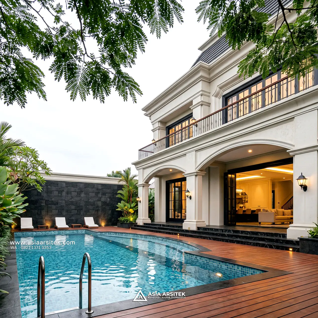 Desain Kolam Renang Rumah Klasik Modern 2 Lantai Bapak RR di BSD City Tangerang Selatan