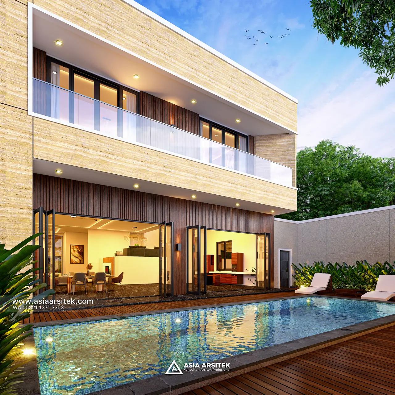 Desain Kolam Renang Rumah Modern 3 Lantai Bapak SND di Jatiasih Bekasi