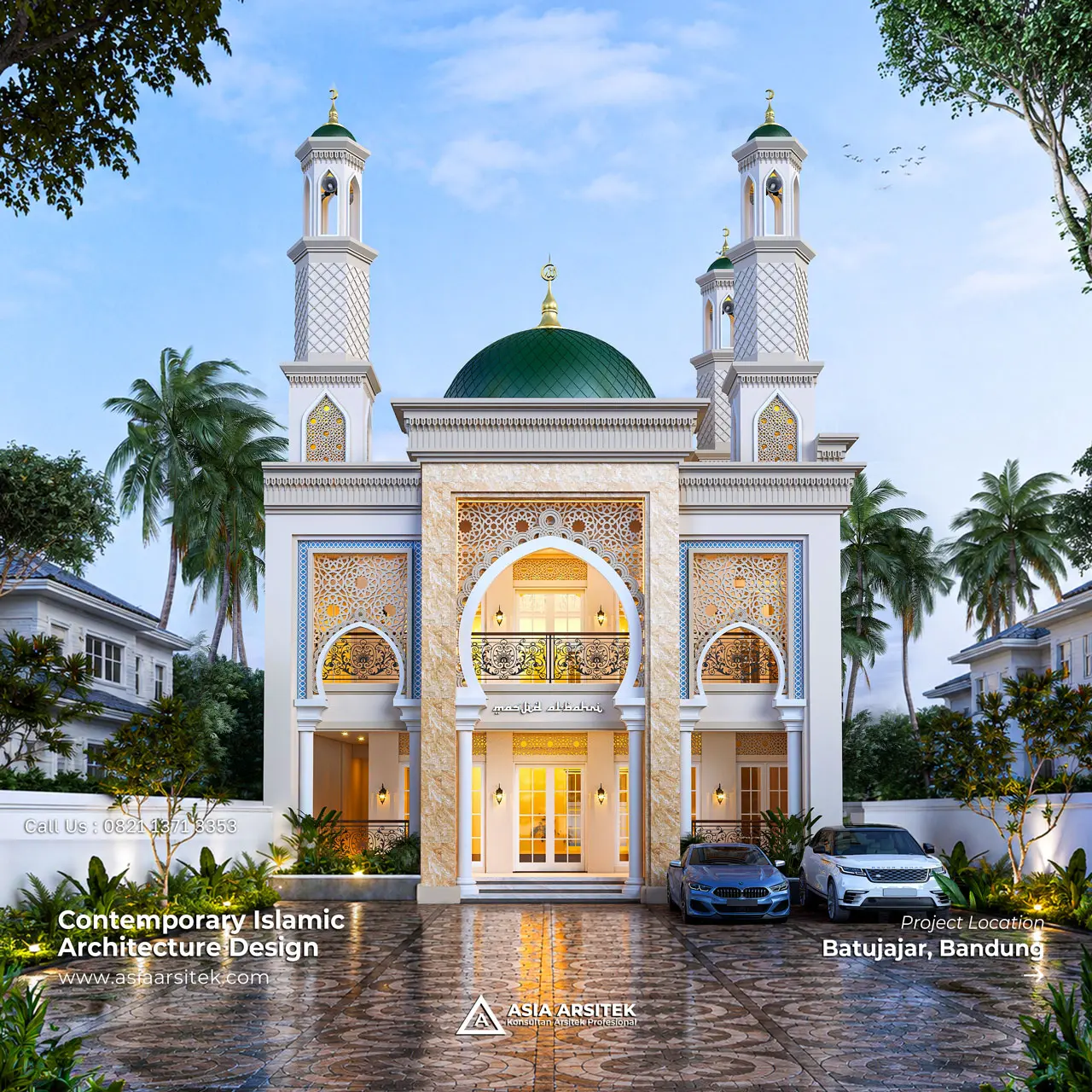 Desain Masjid Al Bahri Style Modern 2 Lantai Bapak HDYT di Batujajar Bandung Jawa Barat