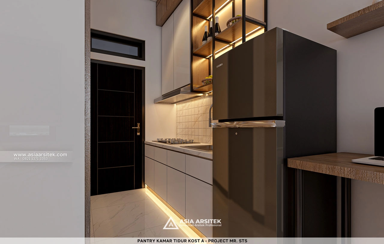 Desain Pantry Kamar Tidur Type A Kost Modern Kontemporer 3 Lantai Mr. STS di Timor Leste