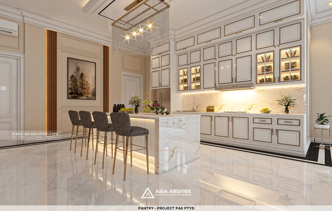 Desain Pantry Mewah Rumah Klasik 1 Lantai Pak PTYD di Sulawesi Selatan