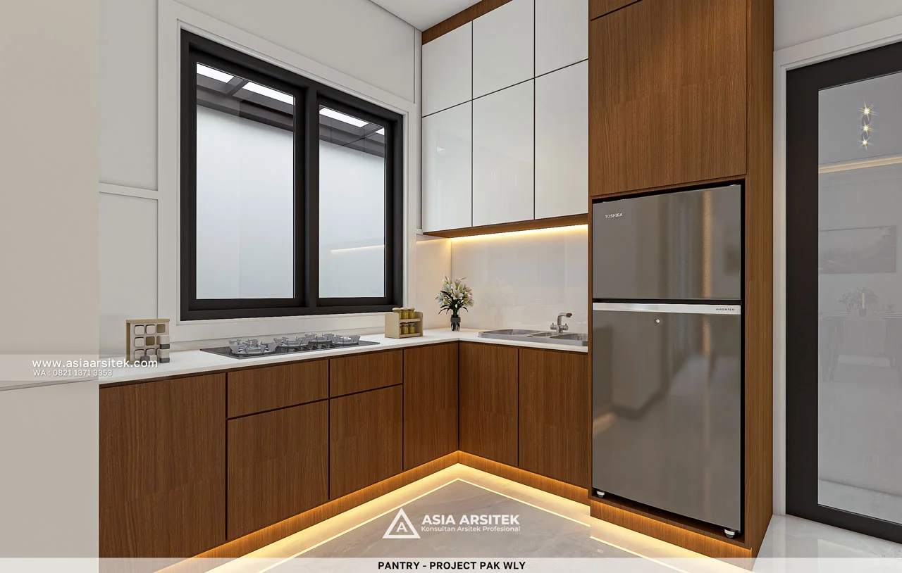 Desain Pantry Rumah Modern 2 Lantai Bapak WLY di Kelapa Gading Jakarta Utara