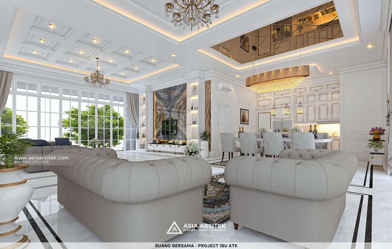 Desain Ruang Bersama Nyaman Rumah Klasik 1 Lantai Ibu ATK di Sawangan Depok
