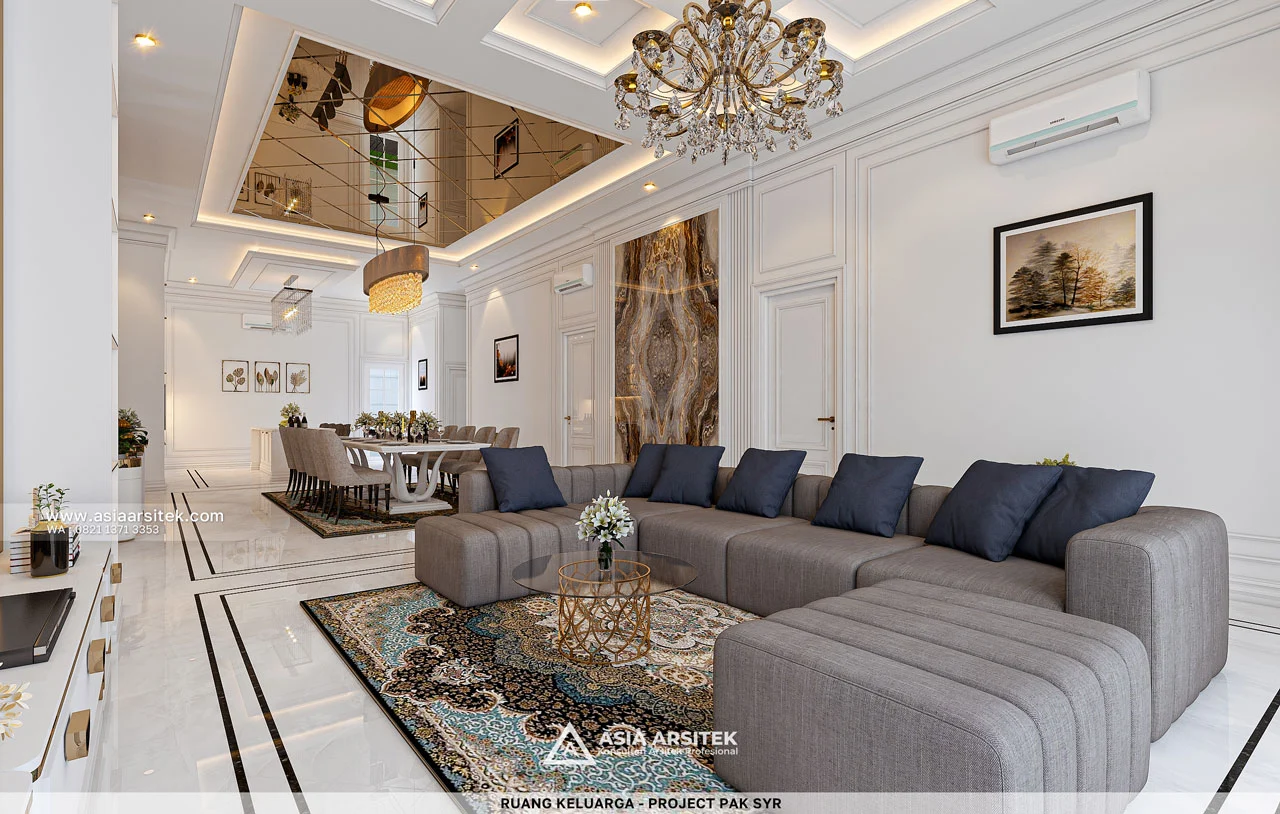 Desain Ruang Keluarga Elegan Rumah Klasik 1 Lantai Pak SYR di Babakan Madang Bogor