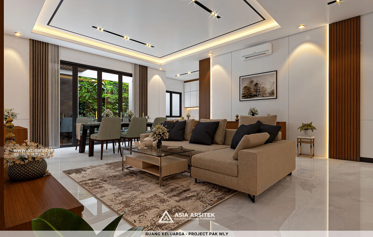 Desain Ruang Keluarga Elegan Rumah Modern 2 Lantai Bapak WLY di Kelapa Gading Jakarta Utara