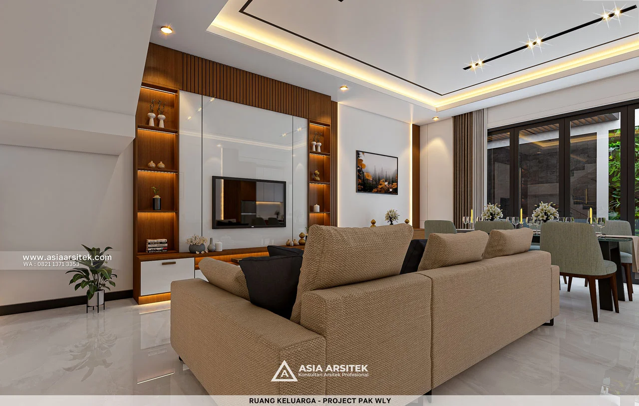 Desain Ruang Keluarga Mewah Rumah Modern 2 Lantai Bapak WLY di Kelapa Gading Jakarta Utara