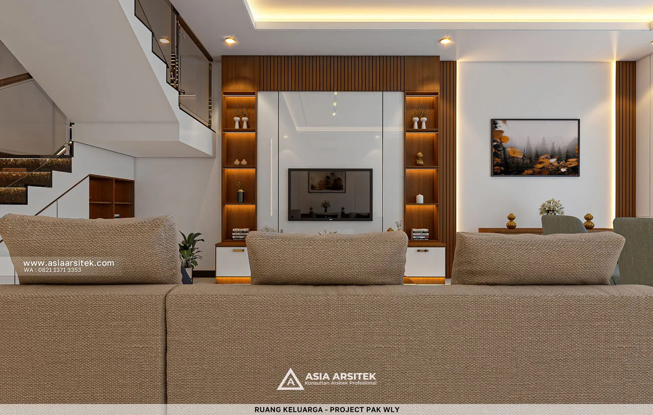 Desain Ruang Keluarga Rumah Modern 2 Lantai Bapak WLY di Kelapa Gading Jakarta Utara
