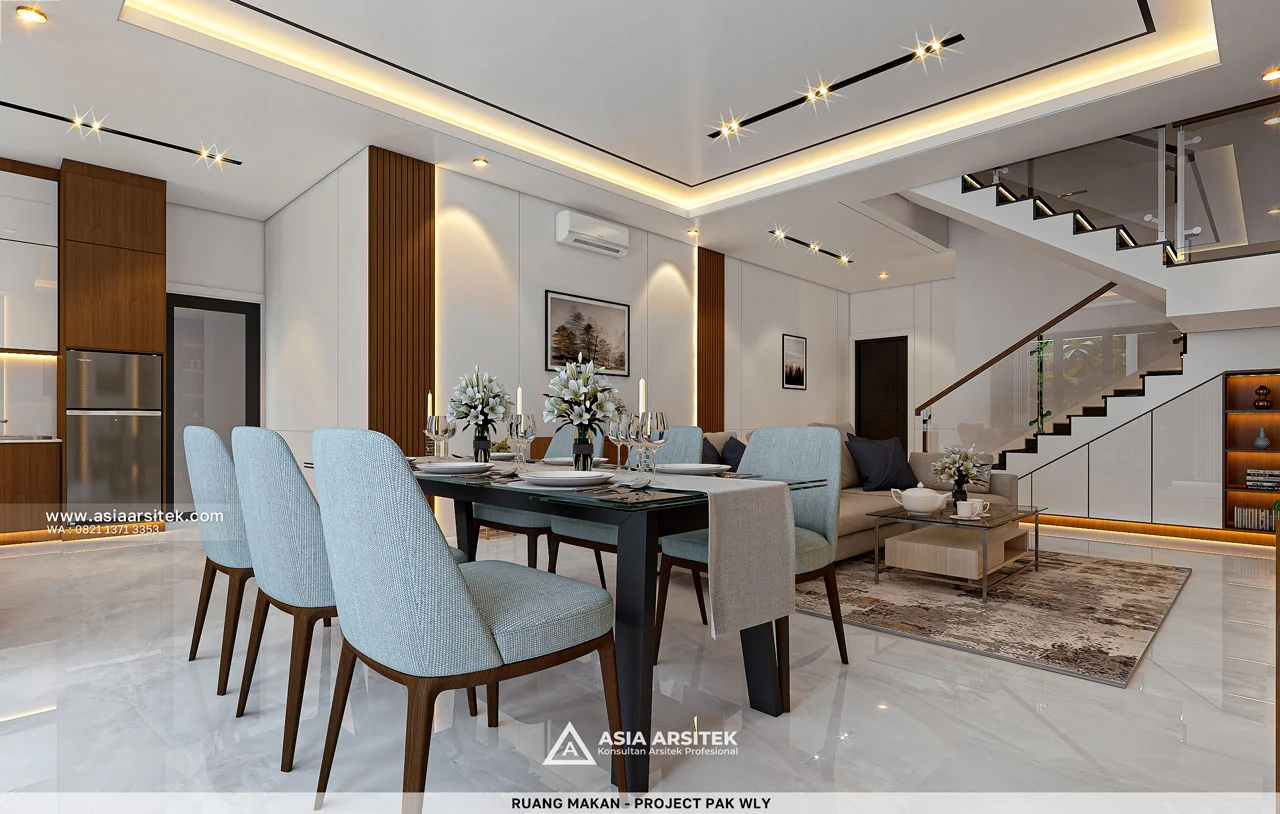 Desain Ruang Makan Mewah Rumah Modern 2 Lantai Bapak WLY di Kelapa Gading Jakarta Utara