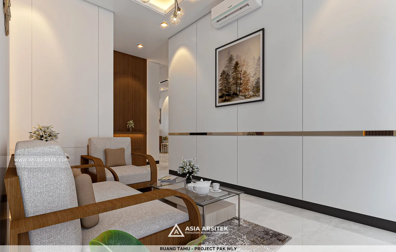 Desain Ruang Tamu Elegan Rumah Modern 2 Lantai Bapak WLY di Kelapa Gading Jakarta Utara
