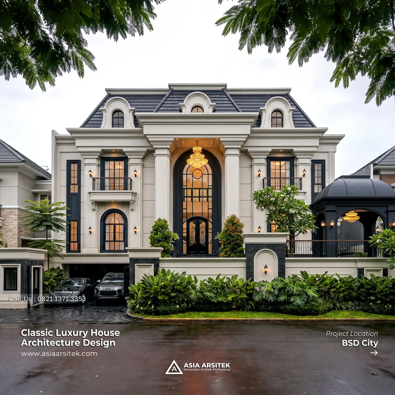 Desain Rumah Klasik Modern 2 Lantai Bapak RR di BSD City Tangerang Selatan