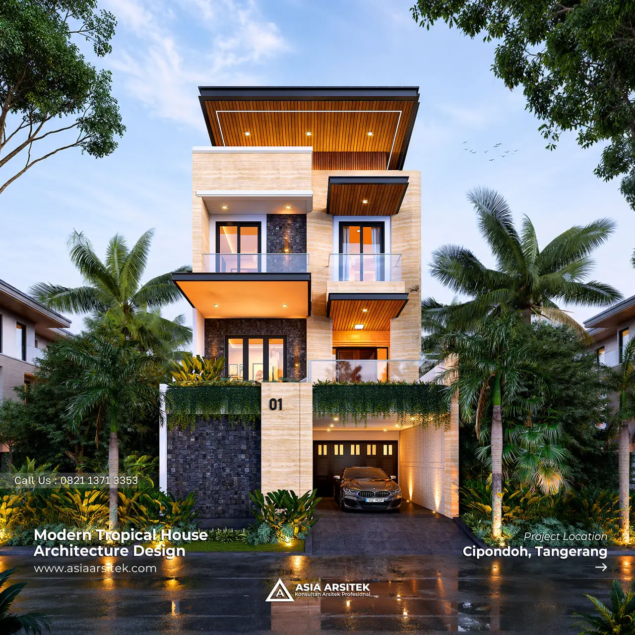 Desain Rumah Modern 3 Lantai Ibu ANG di Cipondoh Tangerang