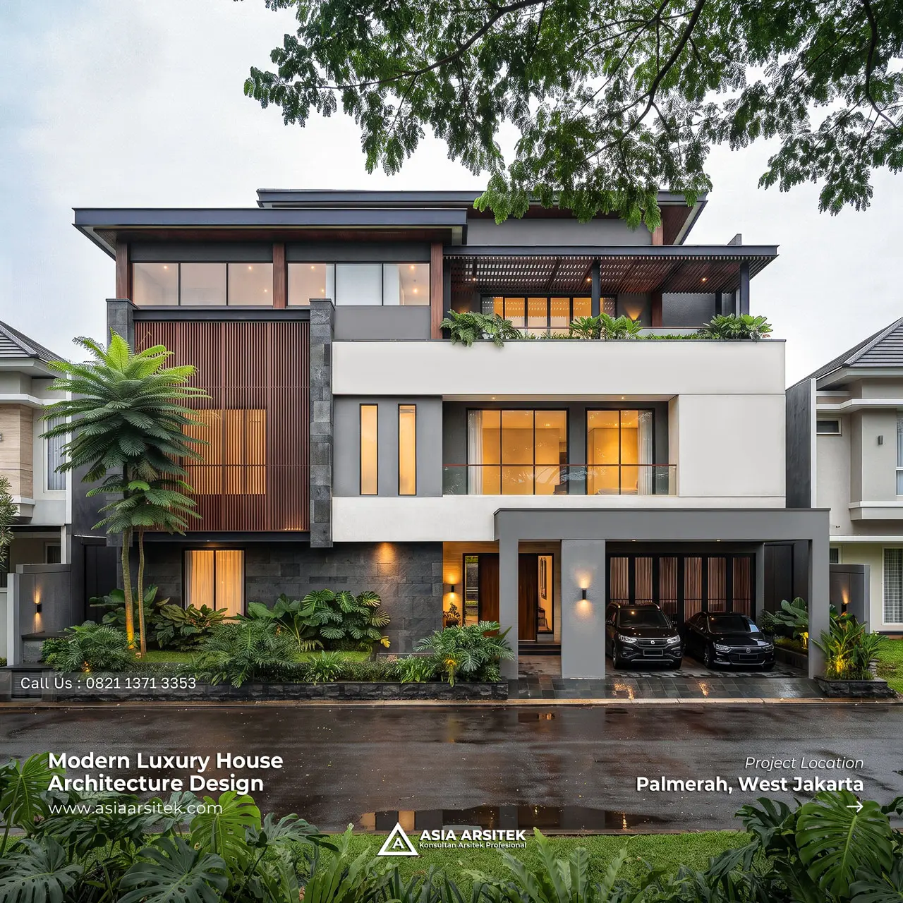 Desain Rumah Modern 3 Lantai Ibu MCH di Palmerah Jakarta Barat