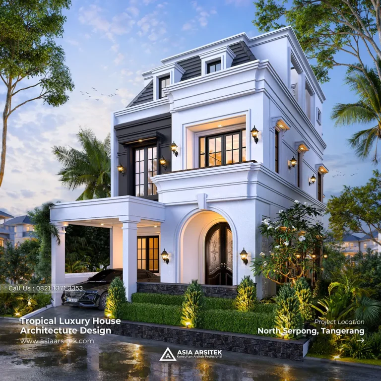 Desain Rumah Tropis 3 Lantai Bapak KRD di Serpong Utara Tangerang
