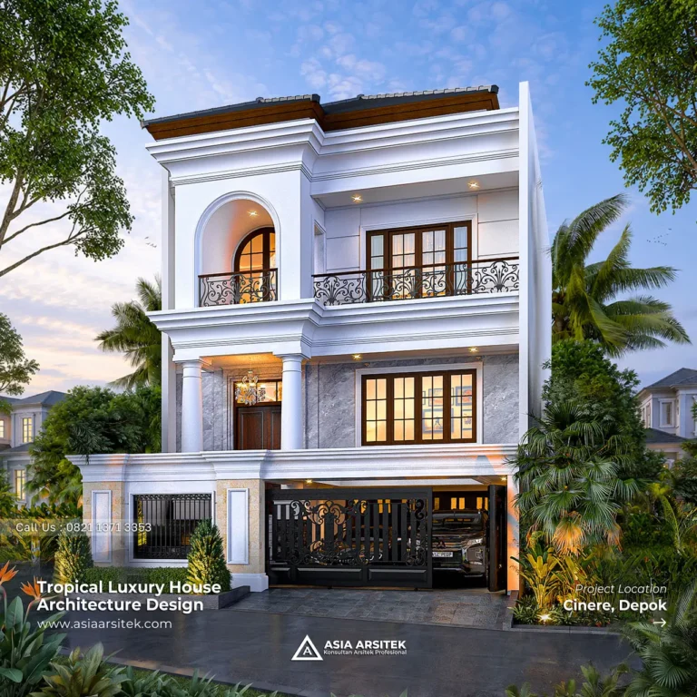 Desain Rumah Tropis 3 Lantai Ibu ANT di Cinere Depok